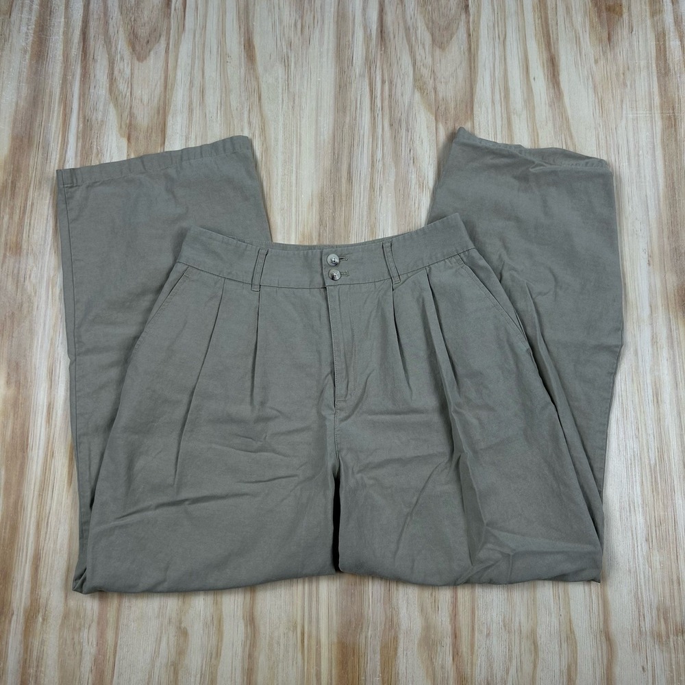 ASOBIO Women's Pleated Wide Leg Pant Khaki Beige Relaxed 28x27.5 Medium $119 RET